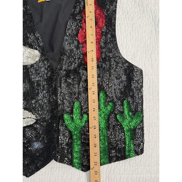 Vintage JK Vest XL Black Sequin Western Cowboy Chili Pepper Cactus 90s - Picture 6 of 7